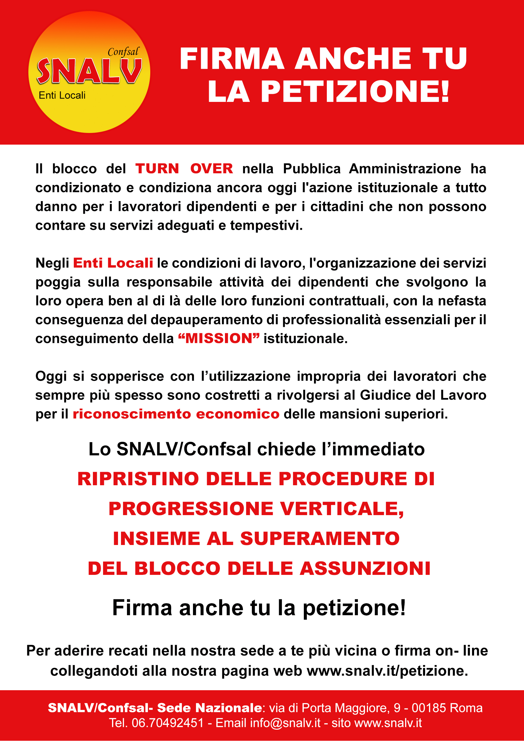 PETIZIONE SINDACATO NAZIONALE AUTONOMO LAVORATORI